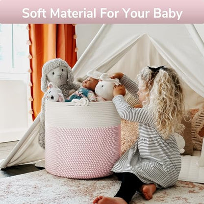 Goodpick Woven Rope Blanket Basket Living Room, 40L, Pink - color: Pink, size: 15 × 14.2 inches