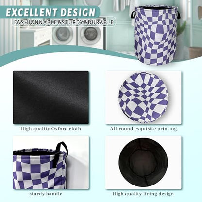 Purple Checkerboard Laundry Basket Oxford Cloth Hamper 18.9"x16.5" - color: Elegant Purple Checkerboard Pattern