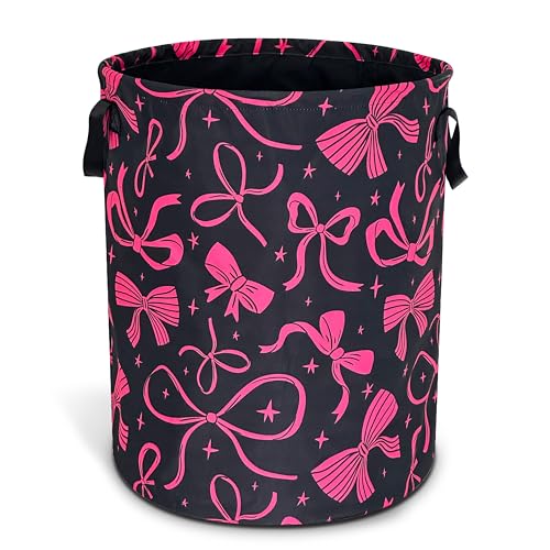 Pink Bowknot Laundry Basket Foldable Oxford Cloth Bow Hamper 18.9 x 16.5 In - color: Bow