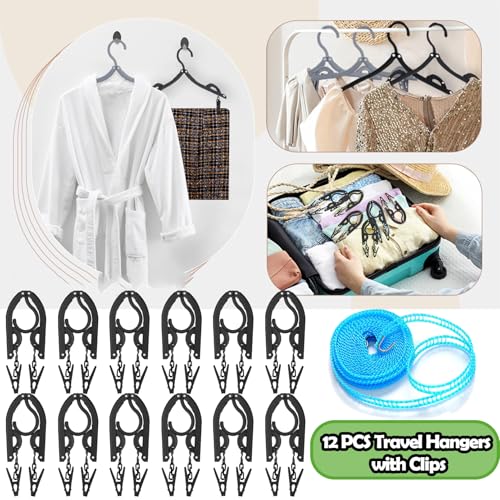 12PCS Travel Hangers,Portable Folding Clothes Hanger with Clips - size: 12PCS