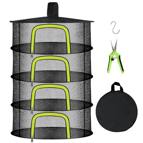 Doacpr 4-Layer Hanging Herb Drying Rack, Foldable Mesh Net with Zipper - size: 4 Layers-23.62''