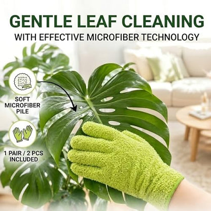 Microfiber Cleaning Gloves, Sturdy Knitted Dusting Gloves for Housekeeping, Soft Plant Leaf Cleaning Gloves for Indoor Plants & Home, Ideal for All Occasions (1Pair, Grass Green)