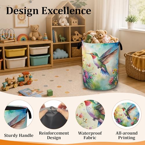 Hummingbird Flowers Collapsible Laundry Basket with Handles, Large Capacity Clothes Hamper, Waterproof Oxford Cloth Storage Basket for Laundry Room Bathroom - color: Hummingbird Flowers