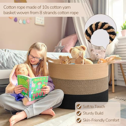 INDRESSME 115L Extra Large Woven Rope Blanket Basket Living Room - color: Camel Mix & Black, size: 23.6"D x 15.7"H