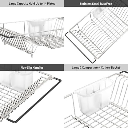 Simple Houseware Large Stainless Over Sink Counter Top Dish Drainer Rack - color: Chrome, size: Large