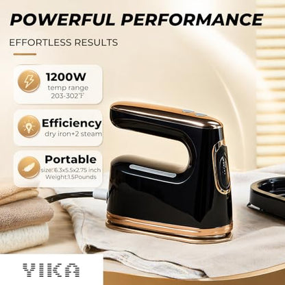 YIKA Clothes Steamer & Iron 2-in-1, Handheld Clothing Fabric Wrinkle Removal, 300ml Water Tank, Large Alloy Soleplate, Lightweight Small Garment Steamer for Home or Travel
