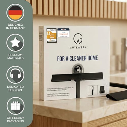 GÜTEWERK Silicone Shower Squeegee with 3-in-1 No-Drill Mount, Black, 15'' - color: Black, size: 15 Inches