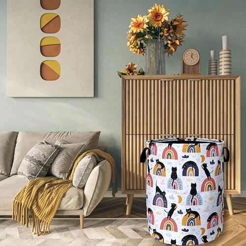 Cute Cats Laundry Basket Oxford Cloth Foldable Hamper 18.9x16.5 Inch - color: Cute Cat With Boho Rainbow