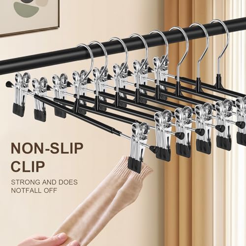 POZEAN Pants Hangers with Clips for Women 20 Pack, 12Inch Adjustable Heavy Duty Skirt Hangers, Space Saving Non-Slip Shorts Jeans Trousers Clothes Hangers, Black - color: Black, size: 20Pack