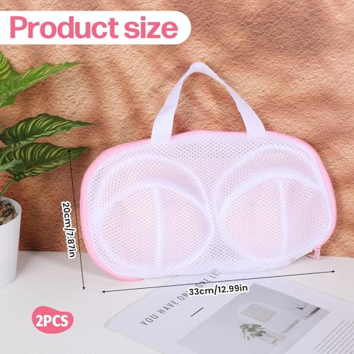 Bra Washing Bags for Laundry, 2 Pack Pink Underwear Brassiere Wash Bag Set Bra Bags for Wash Machine With Zipper Lingerie Bag for Washing Delicates Women Bras Washer Protector