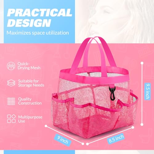 LOYEE Mesh Shower Caddy Portable for College Dorm Room Essentials with 8 Pockets, Shower Bag for Beach, Swimming, Gym, Travel, Bathroom(All rose pink) - color: All rose pink