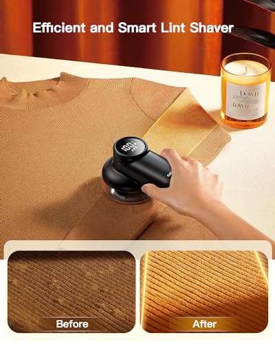coldSky Rechargeable Fabric Shaver, Lint Shaver with Digital Display, Sweater Shaver with 6-Leaf Blades and Safety Lock, 3-Speeds Defuzzer Remove Fuzz, Pills from Clothes, Furniture, Sofa, Blanket - color: Black