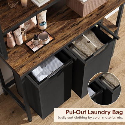 3-Tier Shelves Laundry Basket Hamper, 2 Section Laundry Sorter with Pull-Out Removable Bags, Laundry Hamper Storage Organizer for Closet, Bathroom, Bedroom