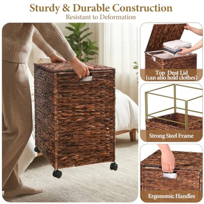 Livole Wicker Laundry Hamper with Lid & Wheel, Rattan Laundry Basket, 90L - color: Brown, size: 90L