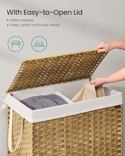 SONGMICS Laundry Hamper with Lid, 43.2Gal (160 L) Synthetic Rattan,Foldable - color: Goose Yellow, size: 160 L