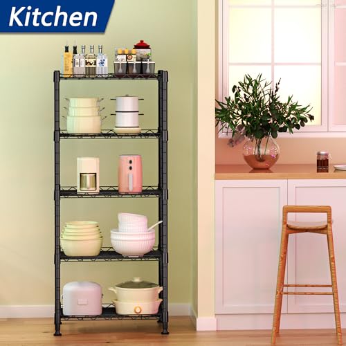 REGILLER 5-Wire Shelving Metal Storage Rack Adjustable Shelves,Standing Storage Shelf Units for Laundry Bathroom Kitchen Pantry Closet(Black,11.8" D x 16.6" W x 53.5" H) (Pack of 2) - color: Black, size: 5tier 11.8"D x 16.6"W x 53.5"H (Pack of 2)