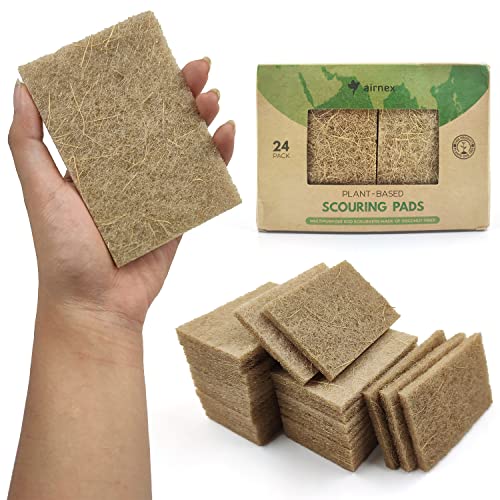 AIRNEX Plant-Based Scouring Pads for Dishes - Coconut Husk Non Scratch Scrub Pads - Natural Kitchen Scrubbing Pads for Pots & Pans - Eco Friendly & Non Abrasive Dish Scrubber Pads - Pack of 24 - size: 24 pack