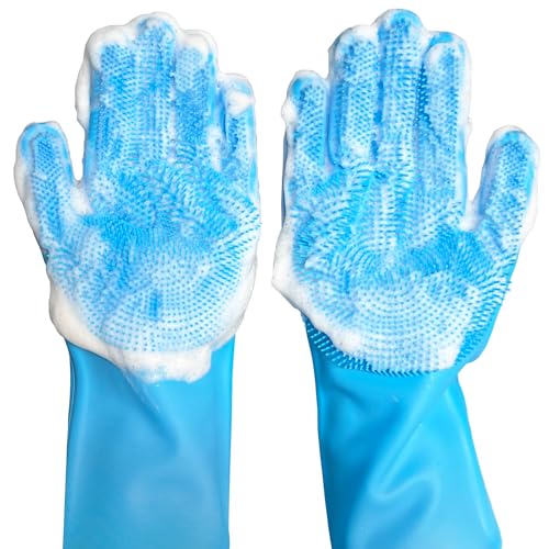 Silicone Magic Gloves : Ultimate Cleaning Gloves for Dishwashing, Kitchen, Pet, and Car - color: Blue