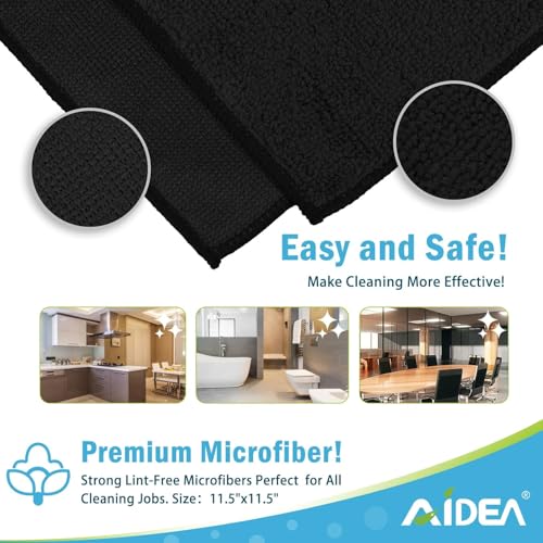 AIDEA Microfiber Cleaning Cloth Black 100PK, Microfiber Towels 11.5"×11.5" - color: Black, size: 11.5in.x11.5in.