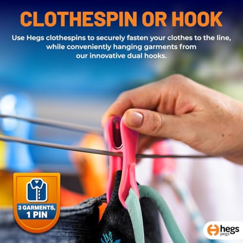 Hegs 40 Pack Multi Colored Clothes Pins (Light Blue, Light Pink, Dark Pink) - The Smartest Heavy Duty Clothespins with Hooks - Hang 3 Garments at Once – Durable, Strengthened PP Plastic Clothes Pins - color: 40 Pack (Blue, Orange, Pink)