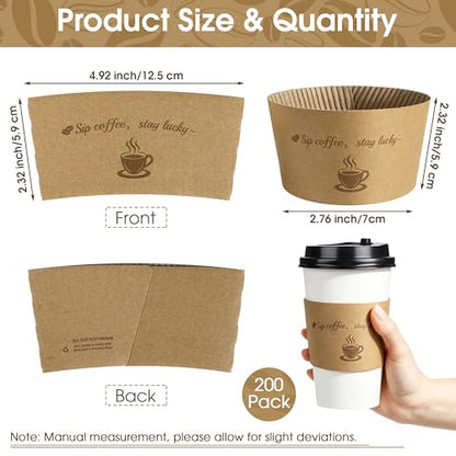 Kochorie 200 Pack Coffee Cup Sleeves Disposable Kraft Paper Coffee Sleeves Corrugated Cup Sleeves Holder Funny Printed Heat Insulation Covers Fits 10-20 oz To-Go Cups for Hot Cold Beverage