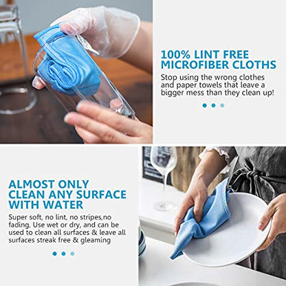 12 Pcs Microfiber Glass and Window Cleaning Cloths,12" x 12" Lint Free Streakless Buff Polishing Cloth,Quickly Clean Windows, Windshields, Mirrors, and Shower Glass Doors,Washable and Reusable - color: Blue Glass Cloths-12pcs