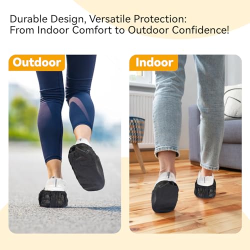 LYSHIYI 100Pcs Shoe Covers Disposable Non Slip, Large Size Non-Woven Boot Covers, Breathable and Durable, Fits US Men 6-14 Size, Reusable Slip-Resistant Booties for Indoors (Black) - size: 100pcs Non-woven