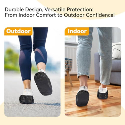LYSHIYI 100Pcs Shoe Covers Disposable Non Slip, Large Size Non-Woven Boot Covers, Breathable and Durable, Fits US Men 6-14 Size, Reusable Slip-Resistant Booties for Indoors (Black) - size: 100pcs Non-woven