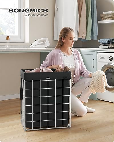 SONGMICS Laundry Hamper, Collapsible, 24 Gal. (90L) - color: Silver + Classic Black, size: 90 L