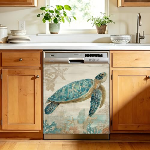 Vintage Sea Turtle Ocean Magnetic Dishwasher Door Cover, 23 x 26 Inch Kitchen Appliance Panel, Waterproof Reusable for Dishwasher and Refrigerator - color: Vintage Sea Turtle Ocean