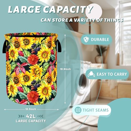 Sunflowers Laundry Basket Oxford Cloth Foldable Hamper 18.9x16.5 Inch - color: Yellow Sunflowers Floral