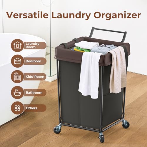 160L Rolling Laundry Hamper with Wheels and Handle, Rolling Laundry Basket - color: Black, size: 160L-with handle