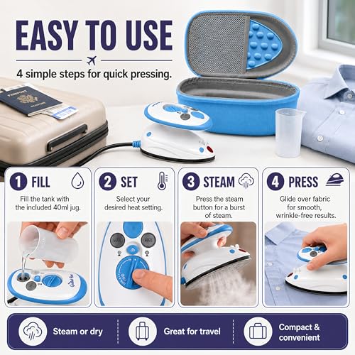 The Quilted Bear Premium Mini Steam Iron for Quilting and Travel, Blue - color: Blue, size: Premium Mini Iron Set