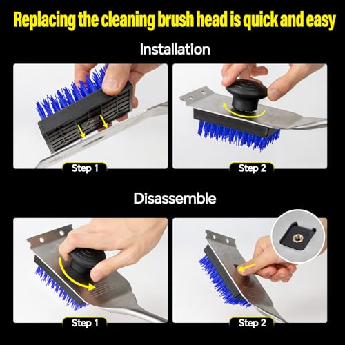 XUDAKAIXIN Grill Brush and Scraper, Dual Grip Design,Extra Strong BBQ Cleaner Accessories,Safe Nylon Bristles Barbecue Triple Scrubbers Cleaning Brush for Cast Iron Grates/Porcelain/Charcoal Grill - color: Blue