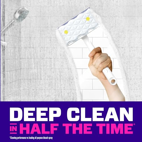 Mr. Clean Magic Eraser Shower & Tub Scrubber, Bathroom Cleaner, All in One Bathroom Cleaner, Lemon Starter Kit, 1 Scrubber & 2 Foaming Magic Erasers - size: 1 Device + 2 Refills