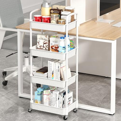 MOYIPIN 4-Tier Plastic Rolling Utility Cart with Handle,White - color: White, size: 4-Tiers without cups