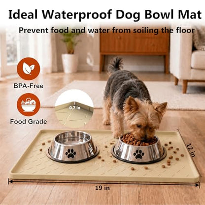 MateeyLife Silicone Waterproof Mat for Dog & Cat Food Mat 19"X12" - color: Khaki, size: 19"L x 12"W
