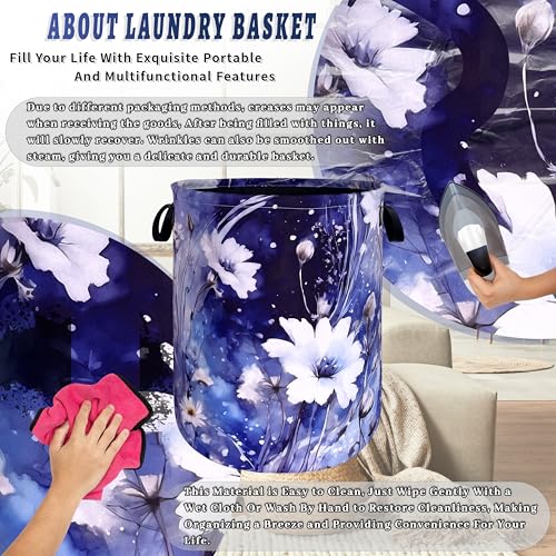 Blue Daisy Floral Laundry Basket Oxford Cloth Foldable Hamper 18.9x16.5 In - color: Watercolor Blue Daisy Flowers