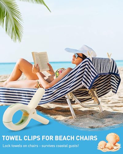 Beach Towel Clips 12-Pack - Heavy Duty Stainless Steel Spring Clamps for Sand, Wind, Pool, Cruise Chairs - Plastic Clips for Towels, Blankets, Fabric - Vacation Essentials 2026
