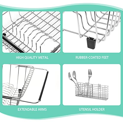 Sink Dish Drainer Rack, Expandable 304 Stainless Steel Drying Rack - color: Large Dish Drying Rack