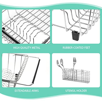 Sink Dish Drainer Rack, Expandable 304 Stainless Steel Drying Rack - color: Large Dish Drying Rack