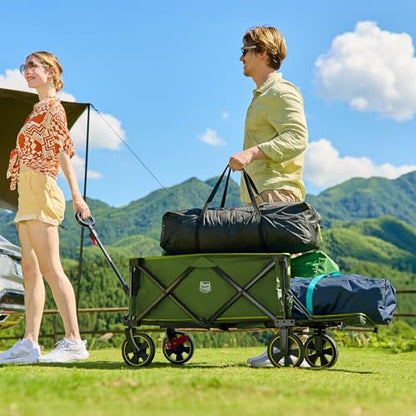 Timber Ridge 49" Extra Long Collapsible Folding Wagon with Tailgate&Brakes - color: Green, size: 250L