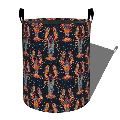 Vibrant Lobster on Dark Background Laundry Basket, Dorm Nursery Foldable Laundry Hamper Organizer for Bathroom Decor, Toy Clothes Storage Box for Bedroom 19.7x15.7 Inch - style: Lobster09