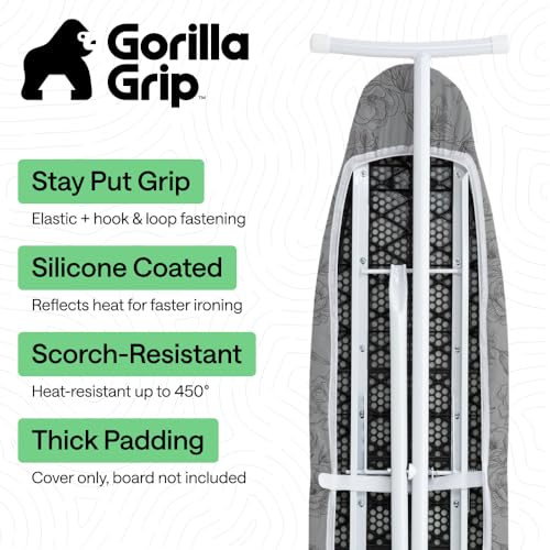 GORILLA GRIP Padded Ironing Board Cover, 15x54 Gray Floral - color: Gray Floral, size: 15" X 54"