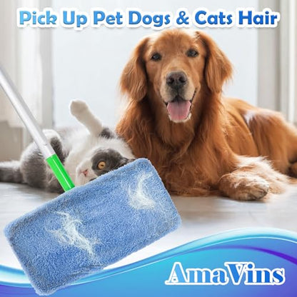 AmaVins 5 Pack Reusable Microfiber Mop Pads Compatible with Swiffer Sweeper Mop, Wet and Dry Flat mop Cover, Washable Swiffer Pads for Surface/Hardwood Floor Cleaning (Mop is Not Included) - color: Azure 5 Pack
