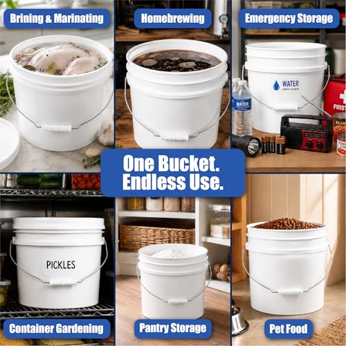 ePackageSupply 3.5 Gallon Bucket, Food-Grade w/Lid, BPA-Free, White, 1 Pack - color: White, size: 1 Pack