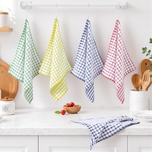 Homaxy 8 Pack Terry Kitchen Dish Cloths, 12"x12", Blue/Yellow/Red/Green - color: Blue/Yellow/Red/Green, size: 12 x 12 - 8 Pack