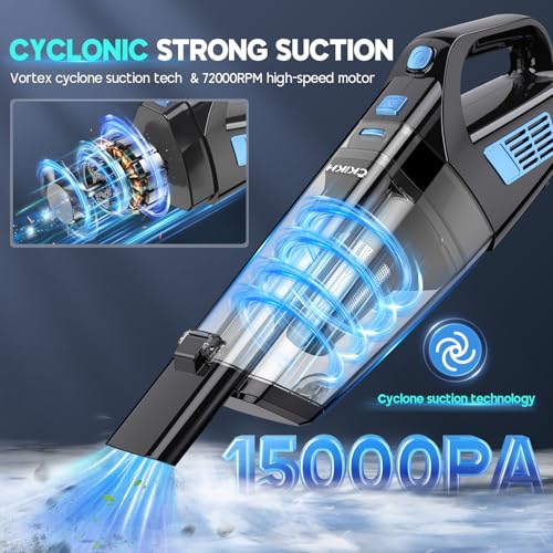 CKIKH Handheld Vacuum Cordless, 15000PA Hand Held Car Vacuum Cleaner - color: Black & Blue
