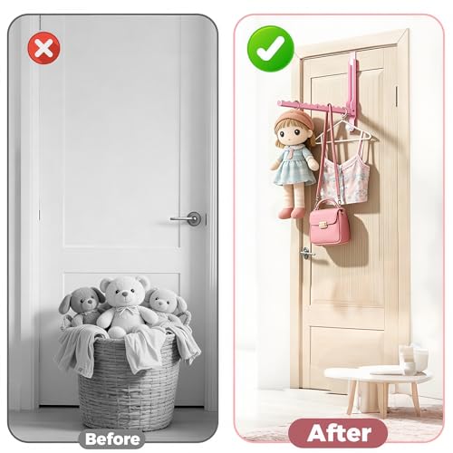 Pink Over the Door Hooks,Foldable Over the Door Hanger for Clothes - color: Pink-2(UP)