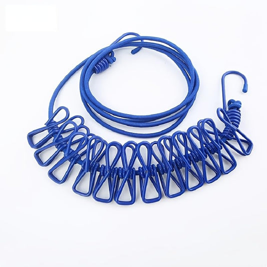 1PC Retractable Portable Clothesline for Travel and Camping with 12 Clips - Ideal for Indoor and Outdoor Use, Blue - color: Blue